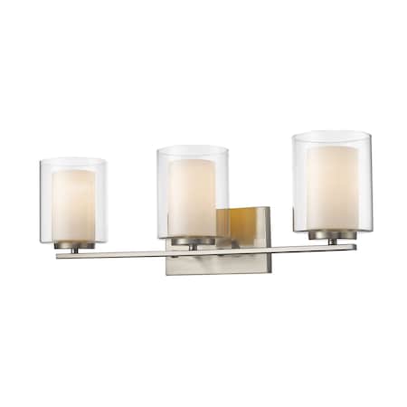 Willow 3 Light Vanity, Brushed Nickel & Clear Outside With Matte Opal Inside